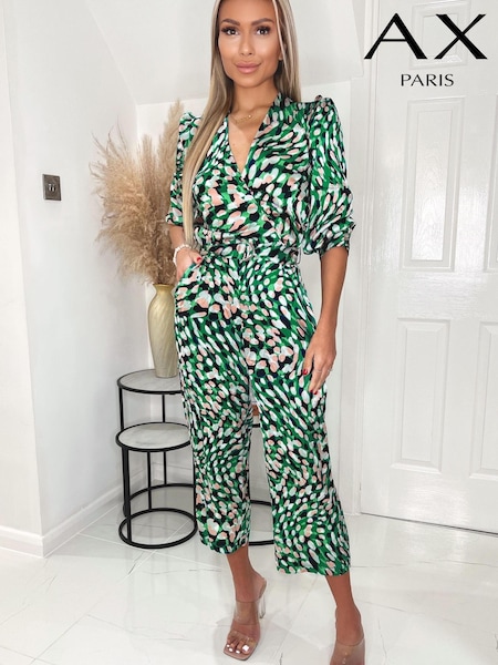 AX Paris Green Printed 3/4 Sleeve V Neck Belted Jumpsuit (305000) | 32 €
