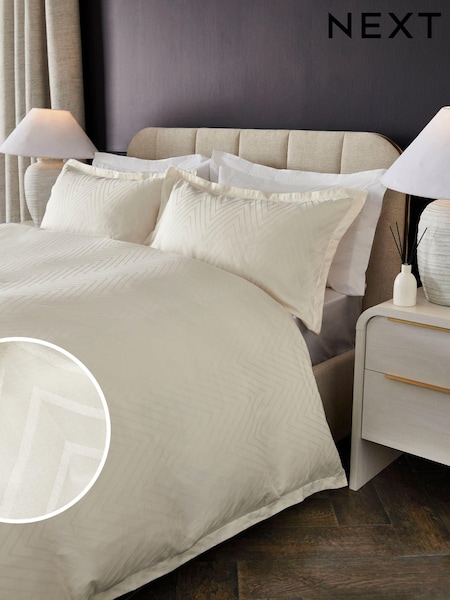 Natural 200TC 100% Cotton Hotel Jacquard Duvet Cover and Pillowcase Set (305085) | €21 - €33