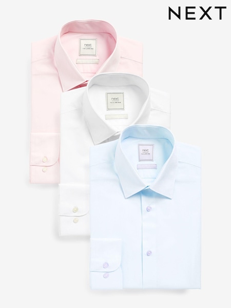 White/Blue/Pink Slim Fit Easy Care Single Cuff Shirts 3 Pack (305357) | 143 QAR