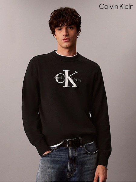 Black - Regular Calvin Klein Relaxed Cotton Monologo Graphic Jumper