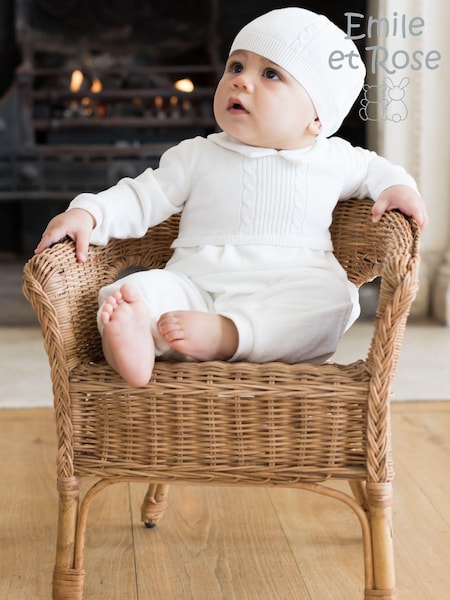 Emile Et Rose White 100% Cotton Cable Knit Upper & Velour Lower AIO With Hat (305476) | € 83