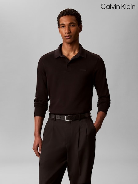 Crno - Regular Calvin Klein Slim Cotton Long Sleeve Polo Shirt