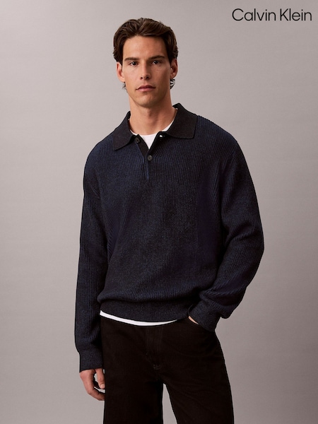 Navy Blå - Regular Calvin Klein Relaxed Cotton Polo Jumper
