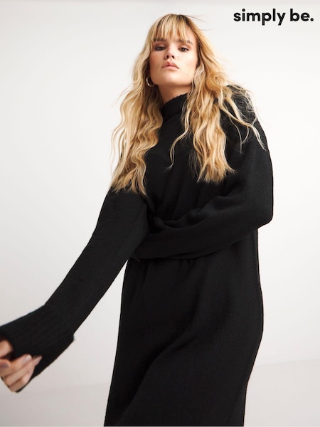Simply Be Black Funnel Neck Sponge Midaxi Dress (306018) | €21