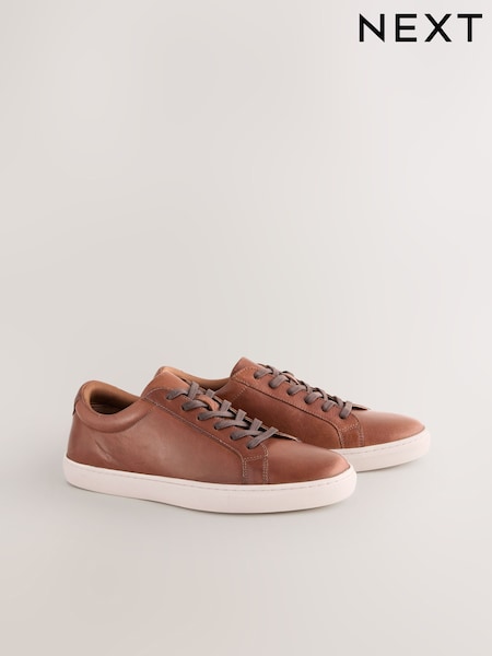 Tan Brown Leather Trainers (306219) | SGD 87