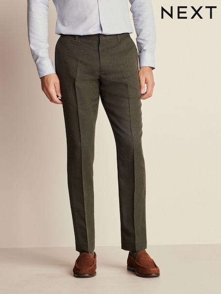Green Slim Trimmed Herringbone Textured Trousers (306236) | €3