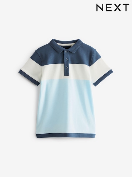 Blue/White Colourblock Short Sleeve Polo Shirt (3-16yrs) (306335) | AED44 - AED60