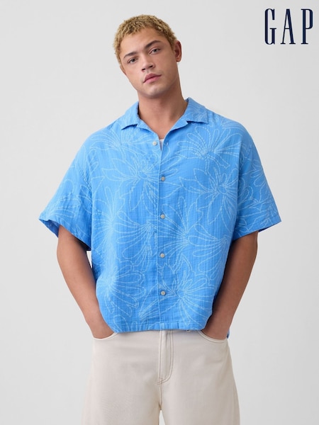 Blue Floral - Regular Gap Gauze Boxy Holiday Shirt