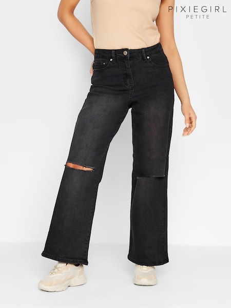 PixieGirl Petite Black Distressed Stretch Wide Leg Jeans (306435) | €33