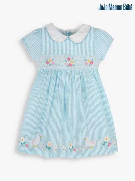 JoJo Maman Bébé Duck Egg Duck Appliqué Smocked Dress (306603) | $50