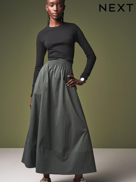 Khakigrün - Poplin Midi Shirred Waist Skirt (306975) | 32 €