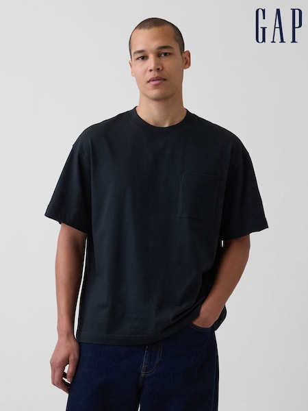 Czarny - Regular Gap Oversized Boxy Pocket Short Sleeve T-shirt