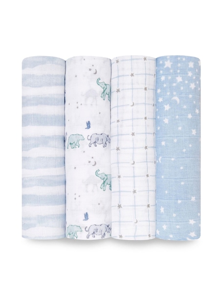 aden + anais Blue Kids Large Cotton Muslin Blankets 4 Pack (307024) | €18