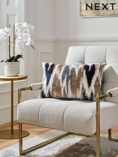 Navy Blue Zig Zag Cut Velvet 40 x 59cm Cushion (307039) | €38