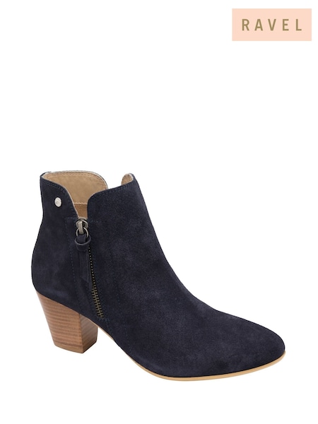 Ravel Blue Suede Leather Block Heel Ankle Boots (307115) | 445 QAR