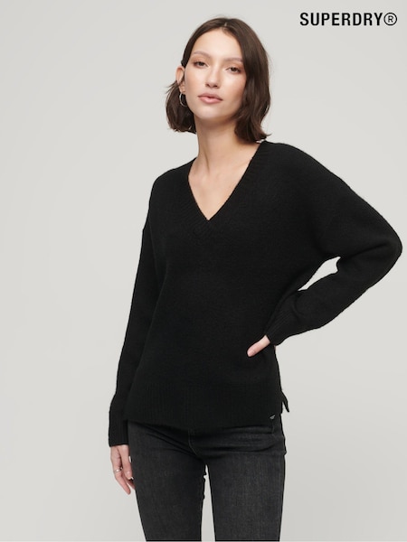 Black - Superdry Oversized V-Neck Jumper (307229) | 303 LEI