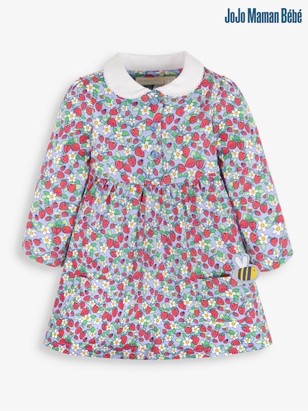 JoJo Maman Bébé Blue Strawberry Print With Pet In Pocket Peter Pan Dress (307403) | $38