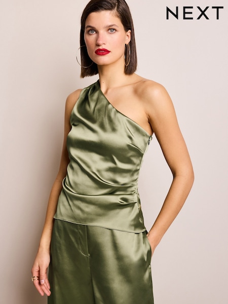 Green Satin One Shoulder Top (307431) | 67 QAR