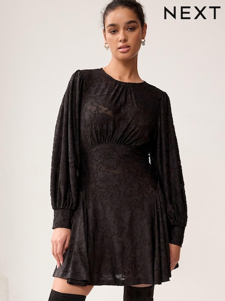 Black Floral Texture Long Sleeve Mini Dress (307703) | € 11