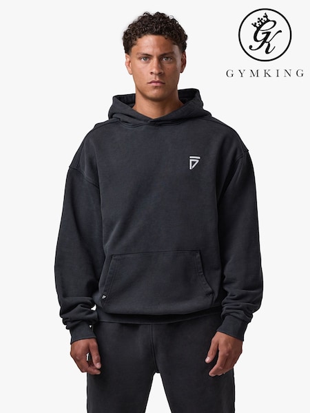 Black - Regular Gym King Fight Division Washed Gothic Hoodie