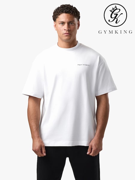 أبيض - Regular Gym King Fight Division Oversized T-shirt