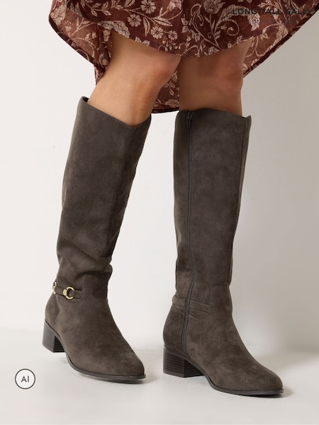 Brown - Long Tall Sally Faux Leather Snaffle Knee High Riding Boots