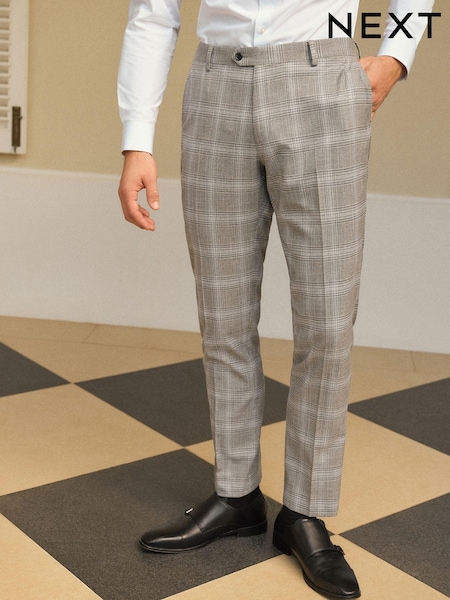Light Grey Slim Fit Check Suit Trousers (308172) | AED109