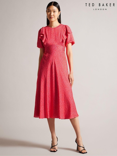 Ted Baker Pink Mayyia Puff Sleeve Ruffle Midi Dress (308283) | 149 €
