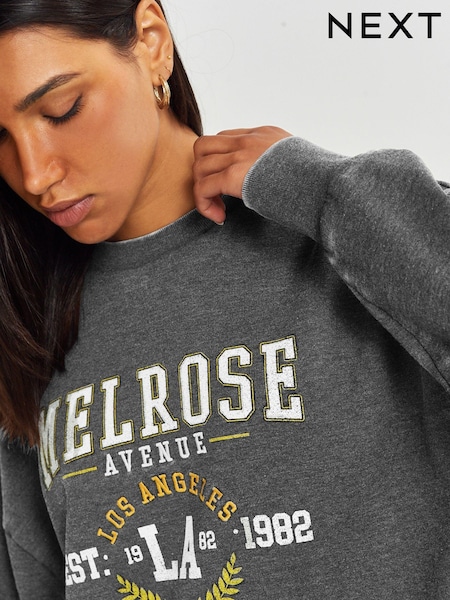 Charcoal Grey Washed Melrose Los Angeles LA City Graphic Slogan Sweatshirt (308575) | AED22