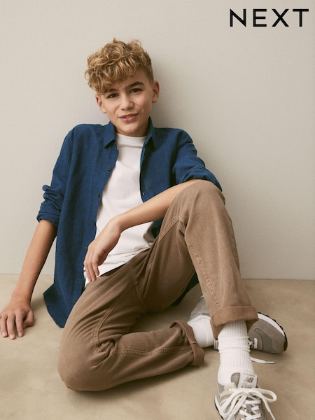 Navy Linen Blend Long Sleeve Shirt (3-16yrs) (308649) | €3.50 - €5