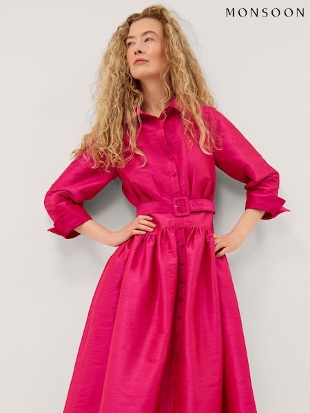 Pink - Monsoon Poppy Belted Midi Shirt Dress