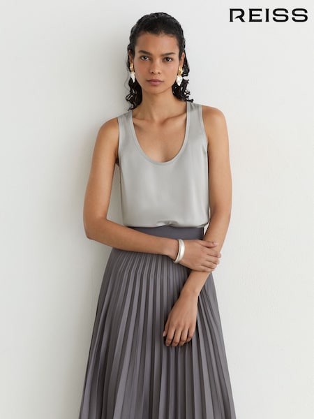 رمادي - Reiss Ruby Silk-front Vest
