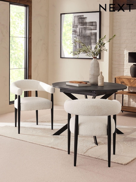 Set of 2 Casual Boucle Oyster Aire Black Leg Dining Chairs (308785) | €440