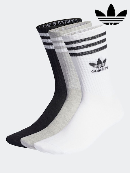 adidas Originals Black/Grey/White Mid Cut Crew Socks 3 Pack (308796) | SGD 23