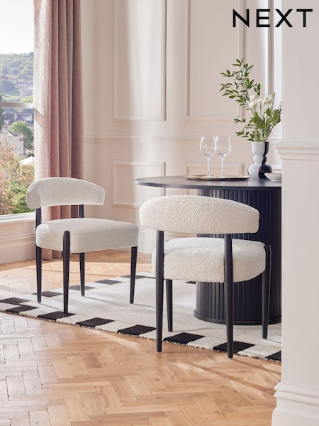 Set of 2 Casual Boucle Oyster Aire Black Leg Dining Chairs (308799) | €405