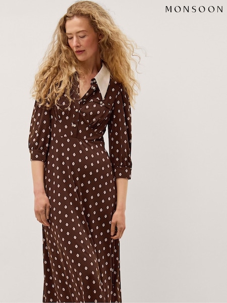 Brown - Monsoon Janey Print Jersey Midi Dress