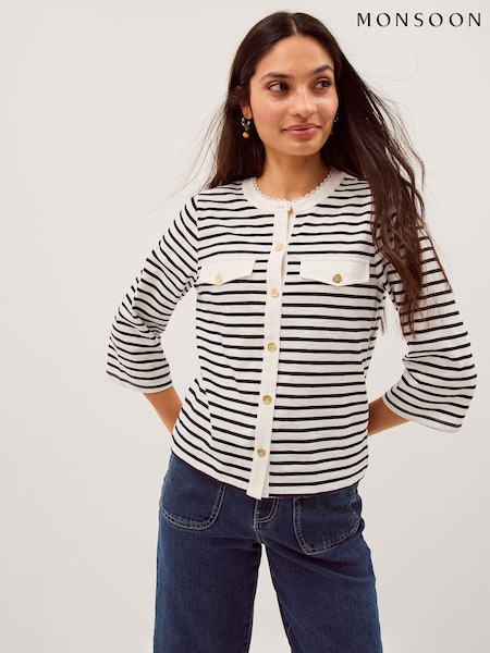 Cream - Monsoon Shania Stripe Jersey Buttondown Top