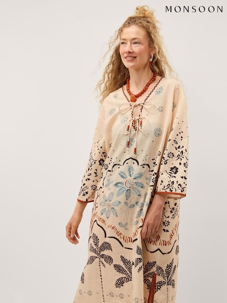 Cream - Monsoon Aleah Tropical Print Midi Kaftan