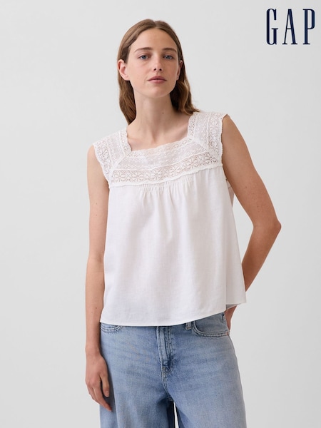 Blanco - Gap Linen-blend Crochet Square-neck Top