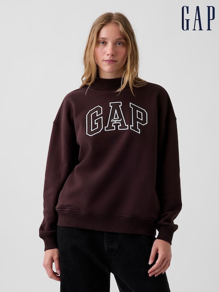 Brun - Gap Vintagesoft Oversized Mock Neck Logo Sweatshirt