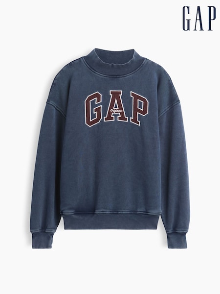 Ξεπλυμένο μπλε - Gap Vintagesoft Oversized Mock Neck Logo Sweatshirt