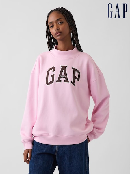 Pink - Gap Vintagesoft Oversized Mock Neck Logo Sweatshirt