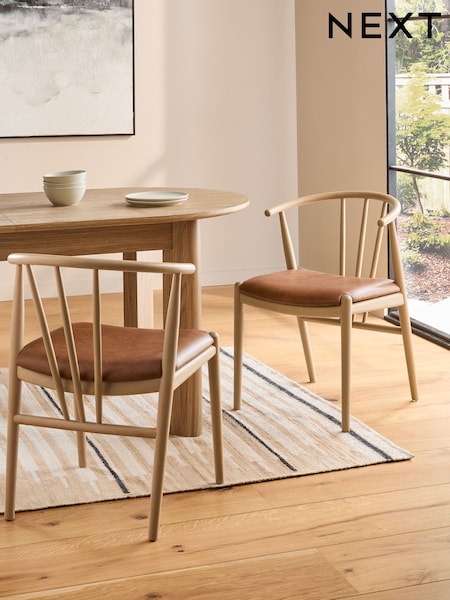 Set of 2 Distressed Faux Leather Tan Stockholm Light Wood Leg Dining Chairs (309325) | €415