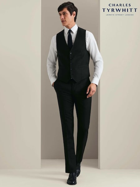 Black - Regular Charles Tyrwhitt Adjustable Fit Natural Stretch Twill Waistcoat