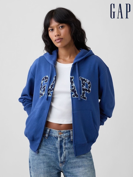 Bleu/bleu marine fleuri - Gap Relaxed Logo Zip-up Hoodie