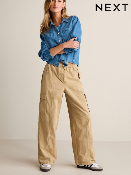 Marron chameau - Pantalon cargo à enfiler en parachute (309857) | € 10