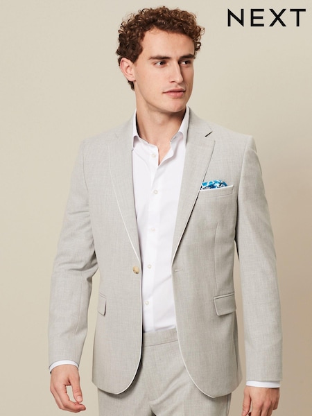 Gri deschis - Normală - Skinny Fit Pipe Trimmed Suit (309881) | 315 LEI