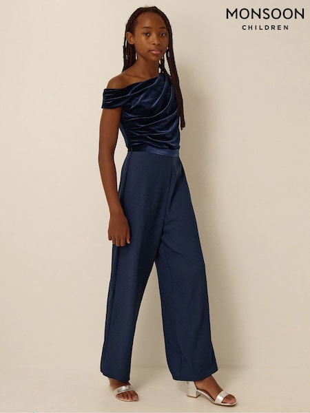 Көк - Monsoon Asymmetrical Velvet Jumpsuit