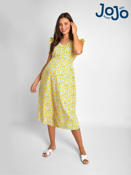 Blumenmuster, Zitronengelb - Jojo Maman Bébé Umstandsmode Midikleid mit Rüschenärmeln (310204) | 78 €