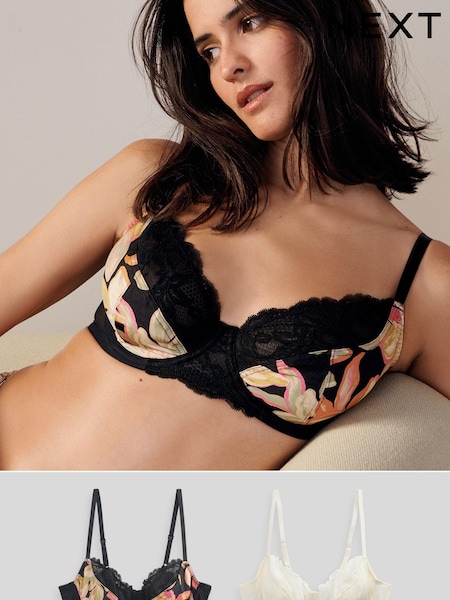 Blumenmuster, Schwarz/Creme - Floral Print Non Pad Full Cup Bra (310309) | 7 €